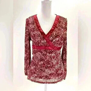 L EMMA JAMES Women Red Burgundy Sheer Lined Top Blouse & beading A27 Large